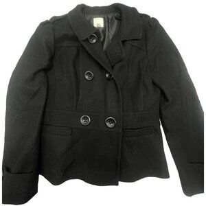 haiogen black button up coat wool collar pockets size large READ